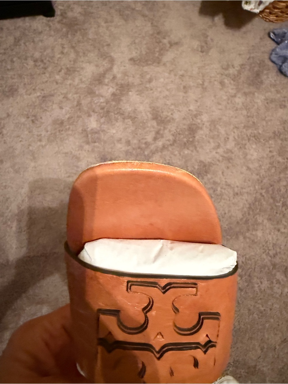 Tory Burch Tan Leather Slide Mules with Logo Cutout - Picture 14 of 15